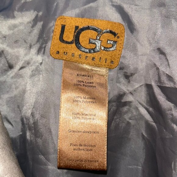 UGG Australia khaki taupe lamb leather dbl breasted short jacket M - Picture 2 of 6